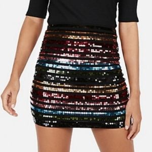 Express High Waisted Rainbow Stripe Sequin Mini Skirt